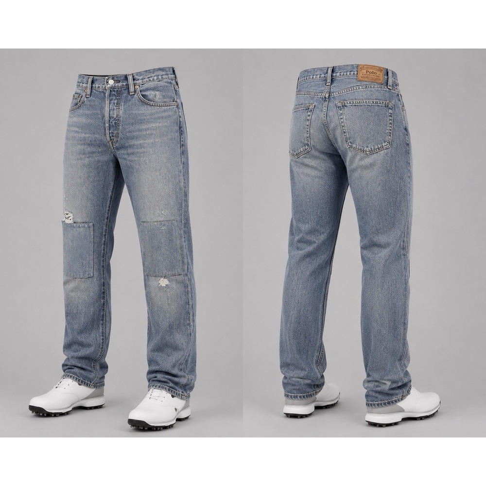 Polo Ralph Lauren Jeans Men 26x30  BLUE Relaxed Straight Patches Distressed NWT